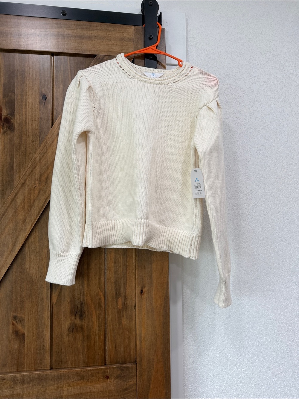 Time and Tru Cream Crewneck Puff-Sleeve Sweater